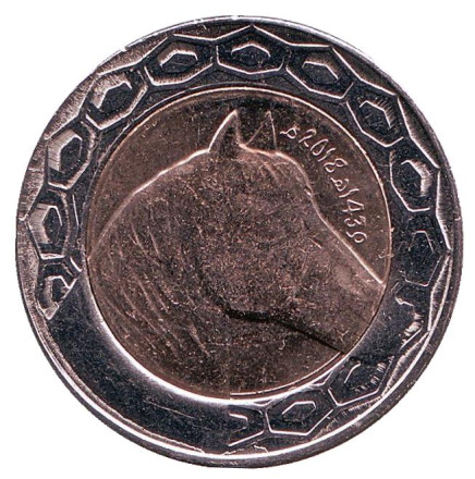 Монета 100 динаров. 2018 год, Алжир. Лошадь.