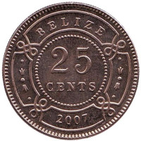 Монета 25 центов, 2007 год, Белиз. UNC.