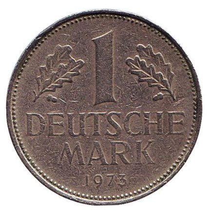 Монета 1 марка. 1973 год (F), ФРГ.
