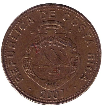 Монета 50 колонов, 2007 год, Коста-Рика. Из обращения. Монета 50 колонов, 2007 год, Коста-Рика. Из обращения.