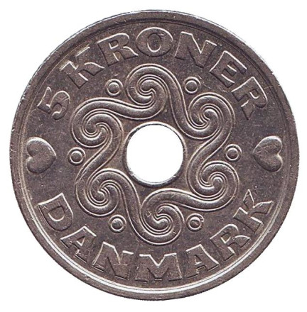 Монета 5 крон. 2000 год, Дания.