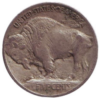 Бизон. Индеец. Монета 5 центов. 1913 год, США. (Поднятый курган на реверсе)
