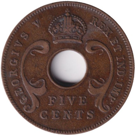 Монета 5 центов. 1925 год, Восточная Африка.