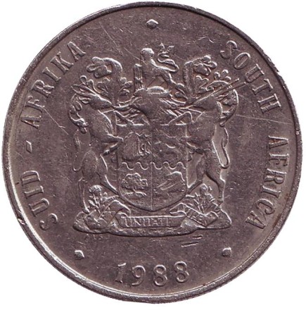 Монета 1 ранд. 1988 год, ЮАР. Газель.