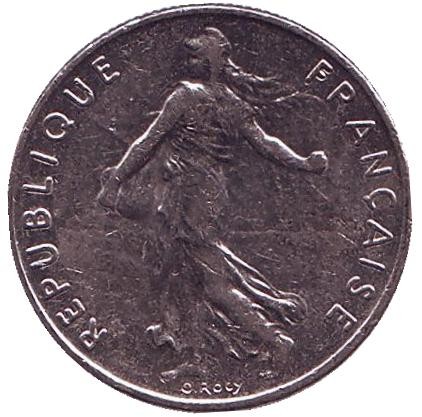 Монета 1/2 франка. 1987 год, Франция. Монета 1/2 франка. 1987 год, Франция.