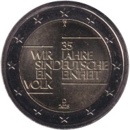Монета 2 евро. 2025 год (A), Германия. 35 лет объединению Германии. Монета 2 евро. 2025 год (A), Германия. 35 лет объединению Германии.