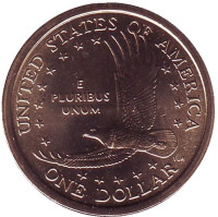 Сакагавея (Парящий орел), серия "Коренные американцы". 1 доллар, 2002 год (P), США. UNC.