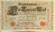 Рейхсбанкнота 1000 марок. 1910 год, Германская империя. Рейхсбанкнота 1000 марок. 1910 год, Германская империя.