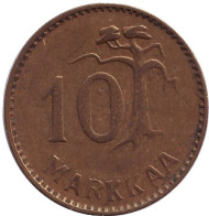 Монета 10 марок. 1952 год, Финляндия. Монета 10 марок. 1952 год, Финляндия.