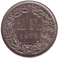 Гельвеция. Монета 2 франка. 1975 год, Швейцария.