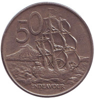 Монета 50 центов, 1971 год, Новая Зеландия. Парусник "Endeavour". Монета 50 центов, 1971 год, Новая Зеландия. Парусник "Endeavour".