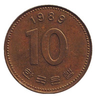 Монета 10 вон. 1989 год, Южная Корея. Монета 10 вон. 1989 год, Южная Корея.