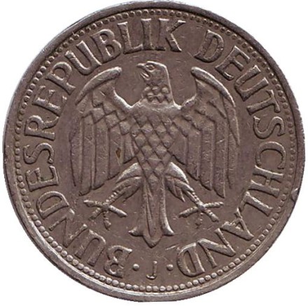 Монета 1 марка. 1969 год (J), ФРГ. Монета 1 марка. 1969 год (J), ФРГ.