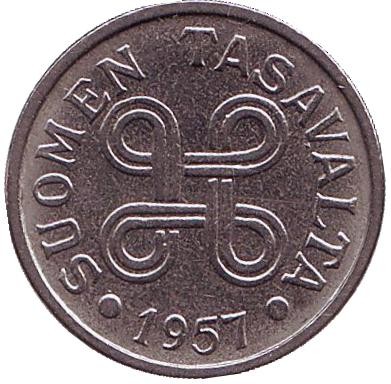 Монета 5 марок. 1957 год, Финляндия.