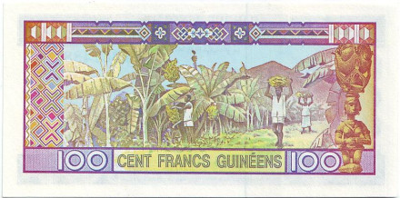 Банкнота 100 франков. 1985 год, Гвинея.