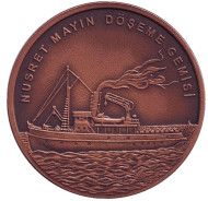 Монета 2,5 лиры. 2015 год, Турция. Минный заградитель "Nusret". (Нусрет). Серия "ВМС Турции в Дарданнельском сражении".