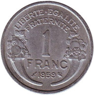Монета 1 франк. 1959 год, Франция. Монета 1 франк. 1959 год, Франция.