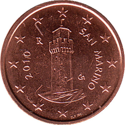 Монета 1 цент. 2010 год, Сан-Марино.