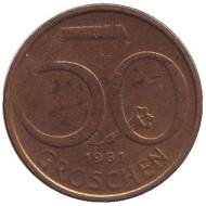 Монета 50 грошей. 1981 год, Австрия. Монета 50 грошей. 1981 год, Австрия.
