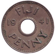 Монета 1 пенни. 1941 год, Фиджи. Монета 1 пенни. 1941 год, Фиджи.