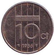 Монета 10 центов. 1986 год, Нидерланды. Монета 10 центов. 1986 год, Нидерланды.