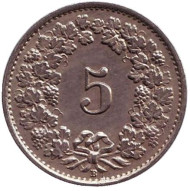 Монета 5 раппенов. 1922 год, Швейцария. Монета 5 раппенов. 1922 год, Швейцария.