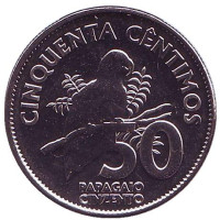 Серый попугай. Монета 50 сантимов. 2017 год, Сан-Томе и Принсипи.