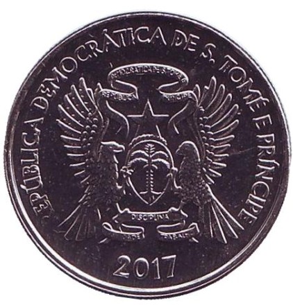 Монета 50 сантимов. 2017 год, Сан-Томе и Принсипи. Серый попугай.