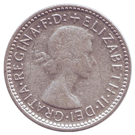 Монета 6 пенсов. 1956 год, Австралия.