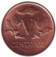 Монета 5 сентаво. 1976 год, Колумбия. Монета 5 сентаво. 1976 год, Колумбия.