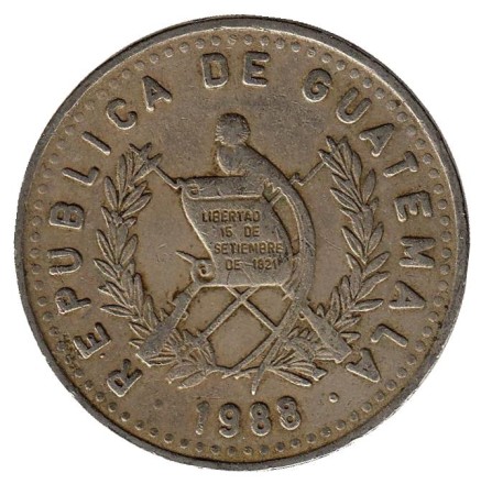 Монета 25 сентаво. 1988 год, Гватемала. Индианка.