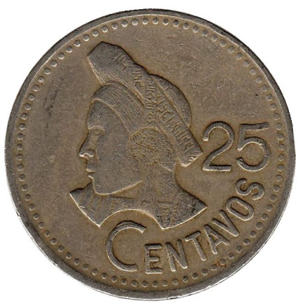 Монета 25 сентаво. 1988 год, Гватемала. Индианка.