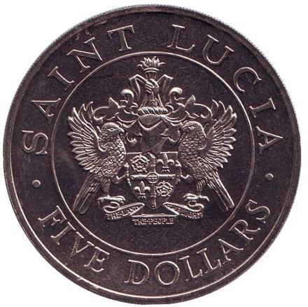 Монета 5 долларов. 1986 год, Сент-Люсия. Визит Папы Иоанна Павла II. Монета 5 долларов. 1986 год, Сент-Люсия. Визит Папы Иоанна Павла II.