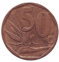 Монета 50 центов. 2006 год, ЮАР. Стрелитция. Монета 50 центов. 2006 год, ЮАР. Стрелитция.
