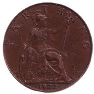 Монета 1 фартинг. 1922 год, Великобритания. Монета 1 фартинг. 1922 год, Великобритания.