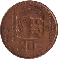 Монета 20 сентаво. 1983 год, Мексика. Ольмекская культура.