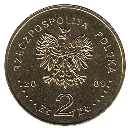 Монета 2 злотых, 2009 год, Польша. 25 лет мученической смерти Ежи Попелушко (1947-1984).
