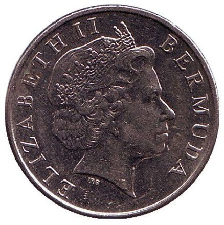 Монета 5 центов. 2002 год, Бермудские острова. Тропическая рыба (Ангел-королева).