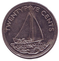 Парусник. Монета 25 центов. 2005 год, Багамские острова.