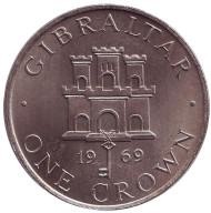 Монета 1 крона. 1969 год, Гибралтар. Замок.