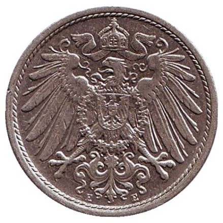 Монета 10 пфеннигов. 1914 год (E), Германская империя. Монета 10 пфеннигов. 1914 год (E), Германская империя.