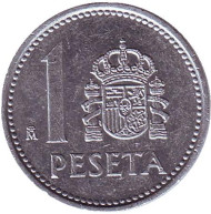 Монета 1 песета. 1987 год, Испания. Монета 1 песета. 1987 год, Испания.