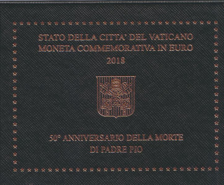 Монета 2 евро. 2018 год, Ватикан. 50 лет со дня смерти падре Пио.