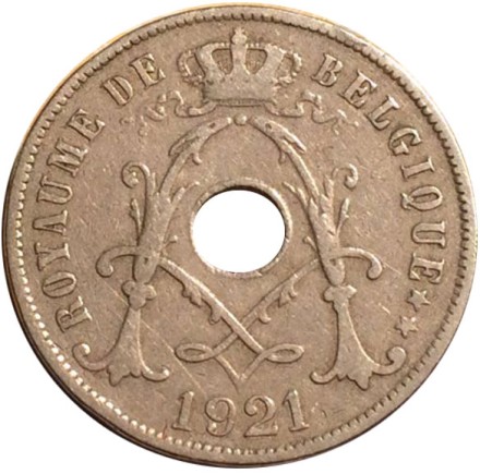 Монета 25 сантимов. 1921 год, Бельгия. (Belgie)