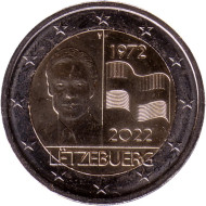 Монета 2 евро. 2022 год, Люксембург. 50 лет флагу Люксембурга. Монета 2 евро. 2022 год, Люксембург. 50 лет флагу Люксембурга.