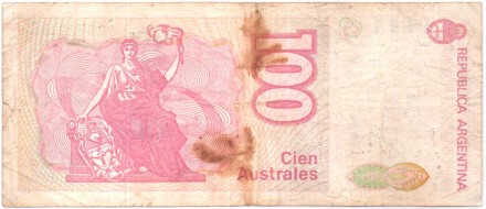 Банкнота 100 аустралей. 1989 год. Аргентина. Доминго Фаустино Сармьенто. P-327c.