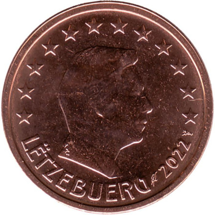 Монета 2 цента. 2022 год, Люксембург.