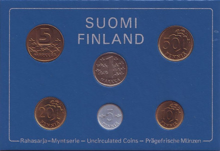 Набор монет Финляндии (6 шт), 1981 год, Финляндия. (в банковской упаковке)