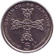 Монета 5 пенсов. 2002 год (AE), Остров Мэн. Кельтский крест. Монета 5 пенсов. 2002 год (AE), Остров Мэн. Кельтский крест.