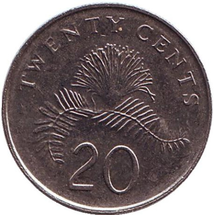 Монета 20 центов. 2010 год, Сингапур. Каллиандра.
